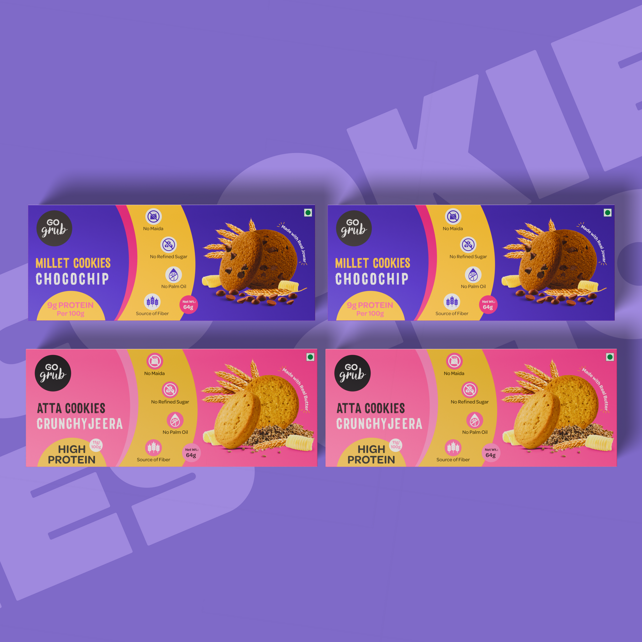 2 Cookies Combo Pack – Millet Chocochip + Atta Jeera | Pack of 4 | 256