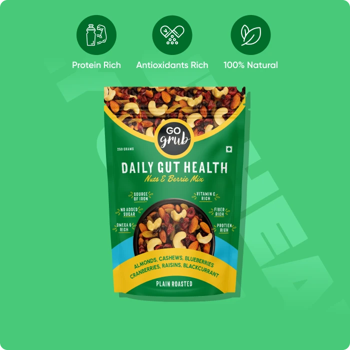 Daily Gut Health (Nuts & Berries Mix) | Healthy Trail Mix | Antioxidant Rich | Prebiotic Fiber Rich | 250g